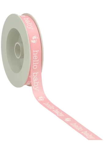 Kadolint Satijn Hello Baby Roze 15mm x 15 meter