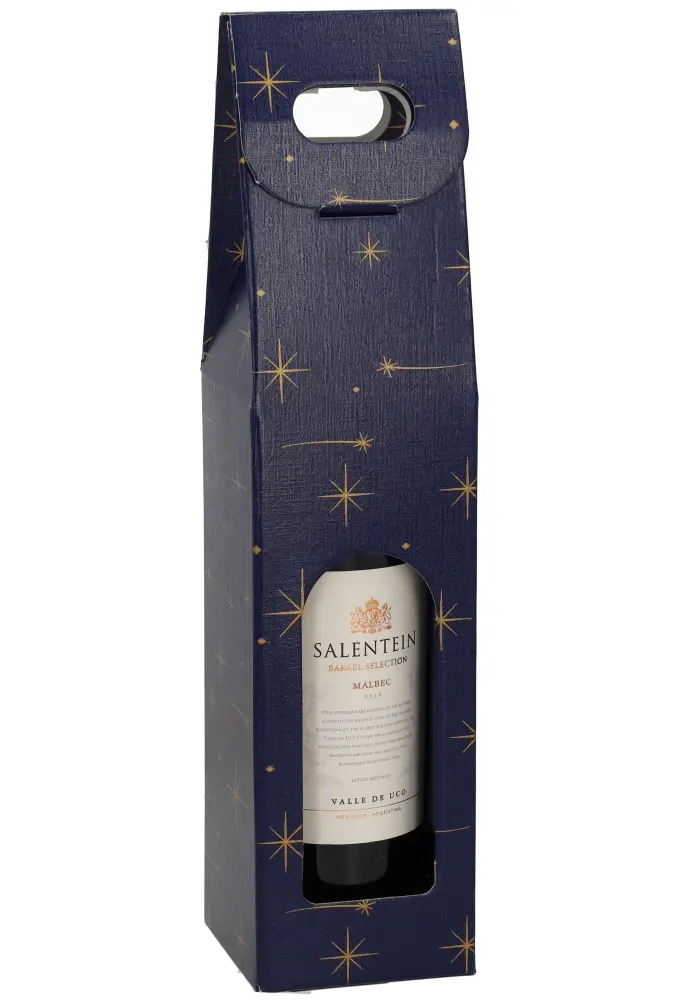 Luxe Wijndozen Vigo Blauw Sterren & Venster 1 fles 9x9x38.5cm 10stuks