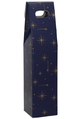 Luxe Wijndozen Vigo Blauw Sterren & Venster 1 fles 9x9x38.5cm 10stuks