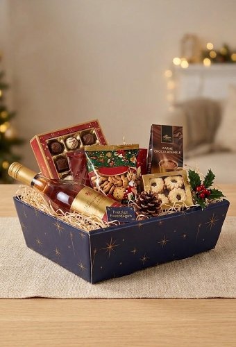 Geschenkdoos Korf Mera Blauw Met Gouden Sterren 23x17x8cm 50stuks