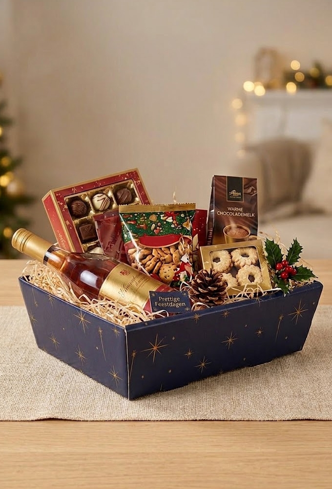 Geschenkdoos Korf Mera Blauw Met Gouden Sterren 29x21x9cm 30stuks