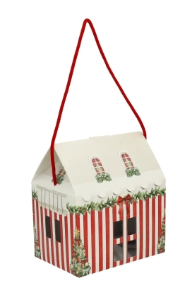 Geschenkdoos Huisje Christmas Red & Green Christmas garland & Koord 20x14x14cm 40stuks
