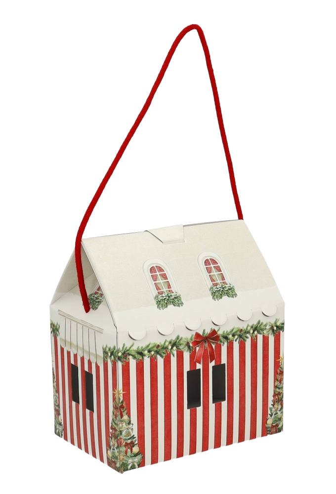 Geschenkdoos Huisje Christmas Red & Green Christmas garland & Koord 20x14x14cm 40stuks