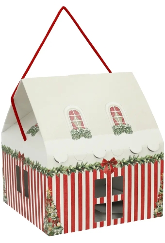 Geschenkdoos Huisje Christmas Red & Green Christmas garland & Koord 24.5x24.5x15cm 40stuks