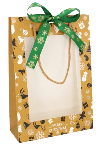 AKTIE Kersttasjes Met Venster Merry Christmas 20x8x29cm 10stuks