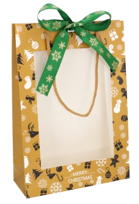 AKTIE Kersttasjes Met Venster Merry Christmas 20x8x29cm 10stuks