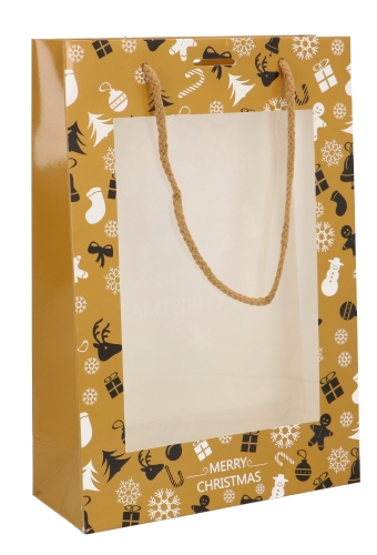 AKTIE Kersttasjes Met Venster Merry Christmas 20x8x29cm 10stuks