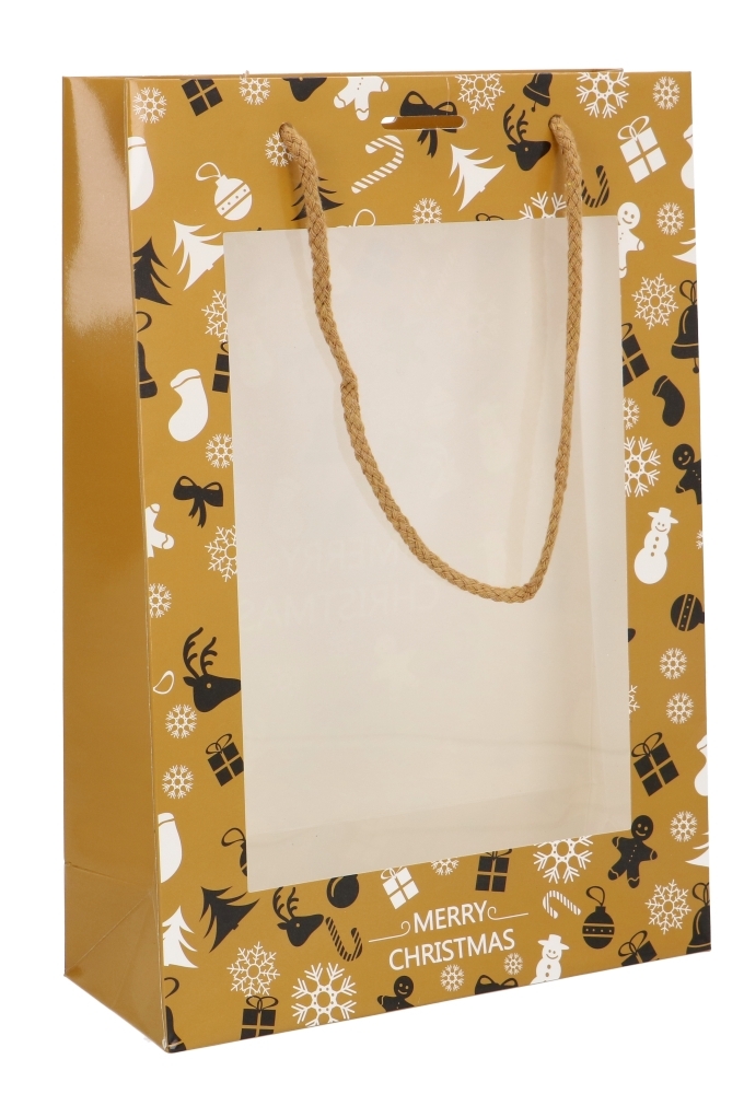 AKTIE Kersttasjes Met Venster Merry Christmas 20x8x29cm 10stuks