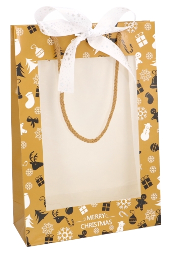 AKTIE Kersttasjes Met Venster Merry Christmas 20x8x29cm 10stuks
