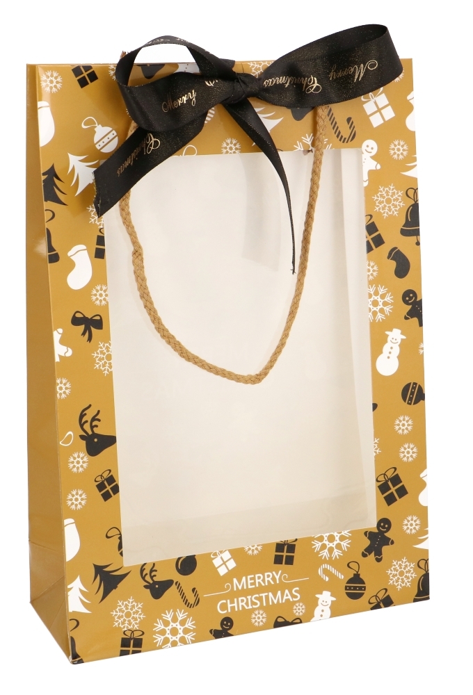 AKTIE Kersttasjes Met Venster Merry Christmas 20x8x29cm 10stuks