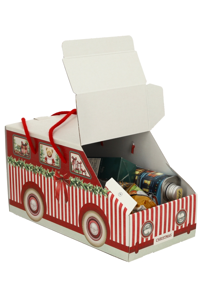 Geschenkdoos Kerst Auto Christmas Red & Green Christmas Garland & Koord 31x15x16cm 40stuks