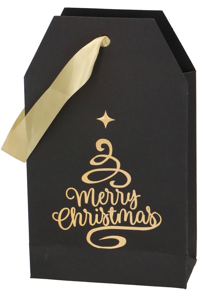 Geschenktasjes Carta Regalo Merry Christmas Black 14.5x6.5x24.5cm 12stuks