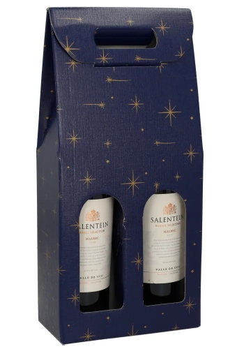Luxe Wijndozen Vigo Blauw Sterren voor 2 fles 18x9x38.5cm 30stuks