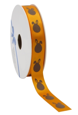 Kadolint Pasen Satijn Lint Oranje Bunny 15mm x 25meter