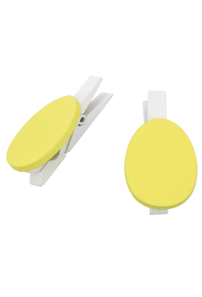 Houten Deco Witte Knijper Met Paasei Geel 2.5 x 3.5cm 36stuks