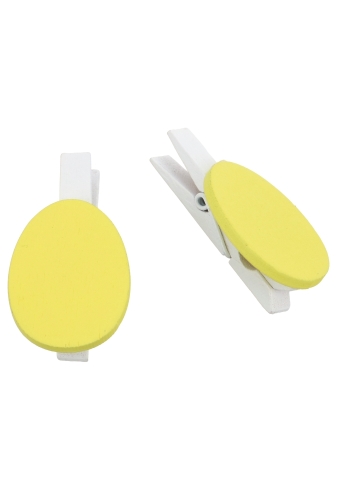 Houten Deco Witte Knijper Met Paasei Geel 2.5 x 3.5cm 36stuks