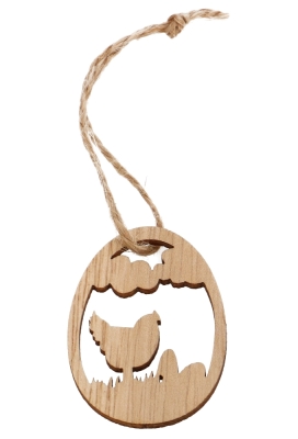 Houten Deco Easter Egg Naturel & Koordje 4.5 x 3.5cm 24stuks