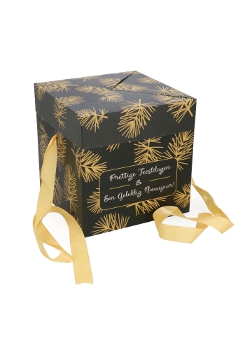 Kerstgeschenkdoos Prettige Feestdagen Met Goud Lint 20x20x20cm 25stuks