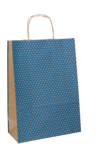 Papieren Draagtas Met Handvat Dots Kraft Blauw 26x12x36cm 25stuks