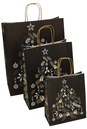 Kerst Papieren Draagtas & Handvat Xmas Tree Black 18x8x22cm 50stuks