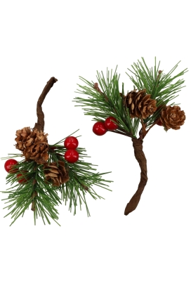 Kado Decoratie Dennenappeltje met Eikeltjes en besje 13cm 6stuks