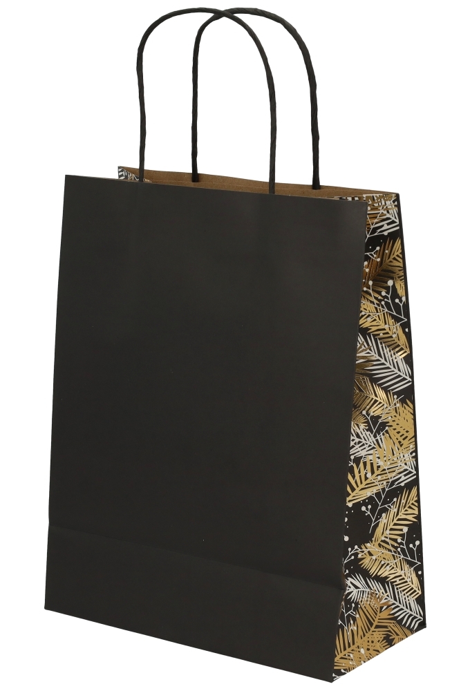 Kersttasjes Xmas Tree Black Met handgreep & Venster 22x11x28cm 12stuks