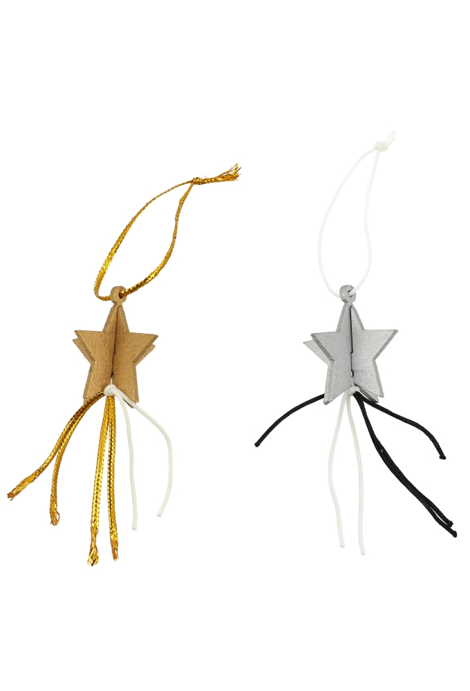 Gelukspoppetjes Kerst Sterren 3D Goud & Zilver 2.5cm Aan Koordje 100stuks