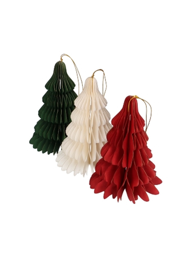 AKTIE Decoratie Hanger Papier Glitter Xmas Tree Red 15cm Hoogte
