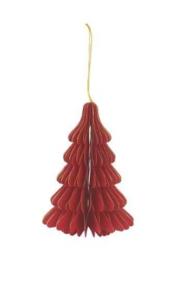 AKTIE Decoratie Hanger Papier Glitter Xmas Tree Red 15cm Hoogte