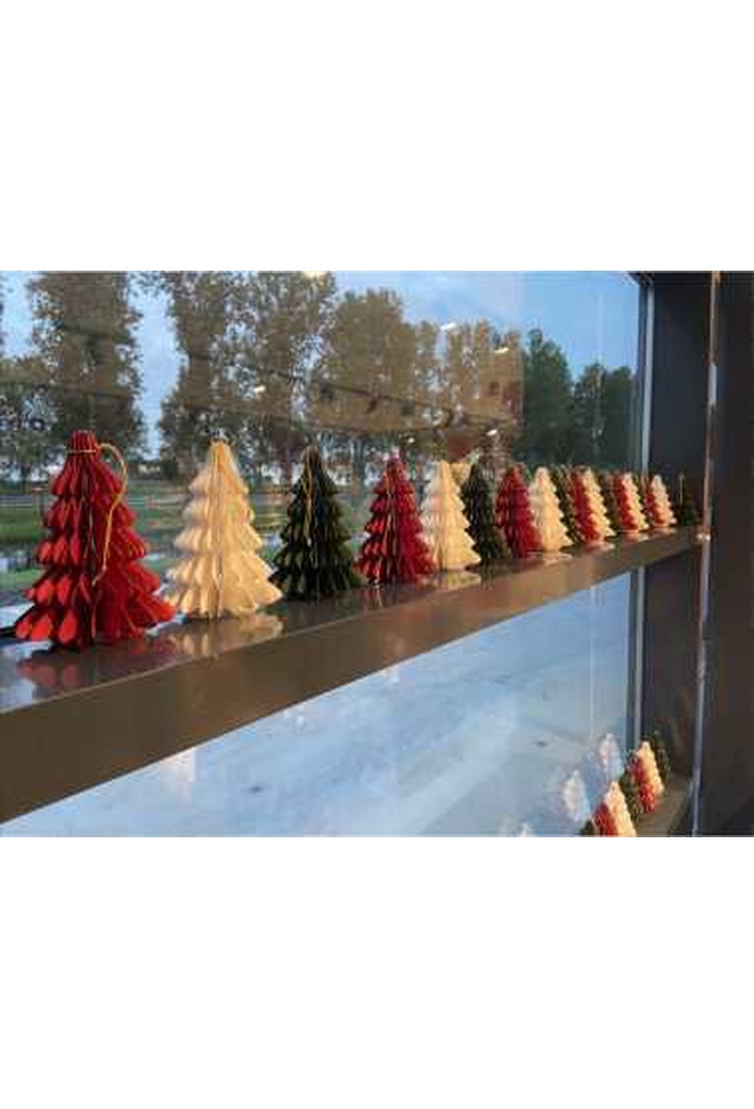 AKTIE Decoratie Hanger Papier Glitter Xmas Tree Red 15cm Hoogte