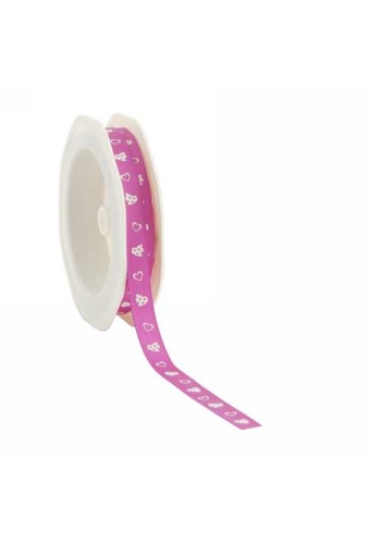 AKTIE Luxe Satijn Lint Fuchsia Met Wit Hartjes Dots 10mm x 20meter