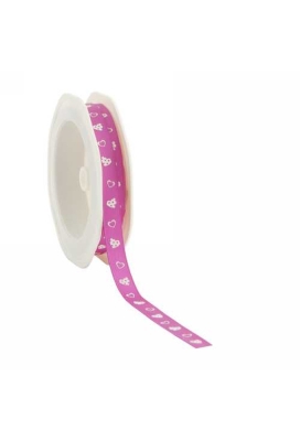 AKTIE Luxe Satijn Lint Fuchsia Met Wit Hartjes Dots 10mm x 20meter