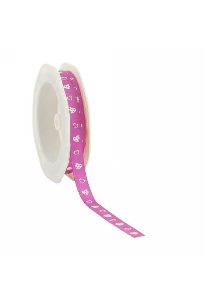 AKTIE Luxe Satijn Lint Fuchsia Met Wit Hartjes Dots 10mm x 20meter