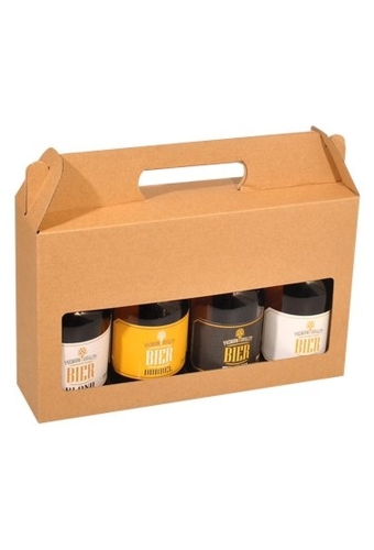 Bierverpakking Kraft 4 flesjes Met Handgreep Bier Dikbuik FSC® 50st