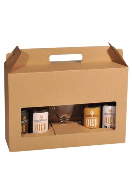 Bierverpakking Kraft voor 4 flesjes Bier en Glas 33cl FSC® 50stuks