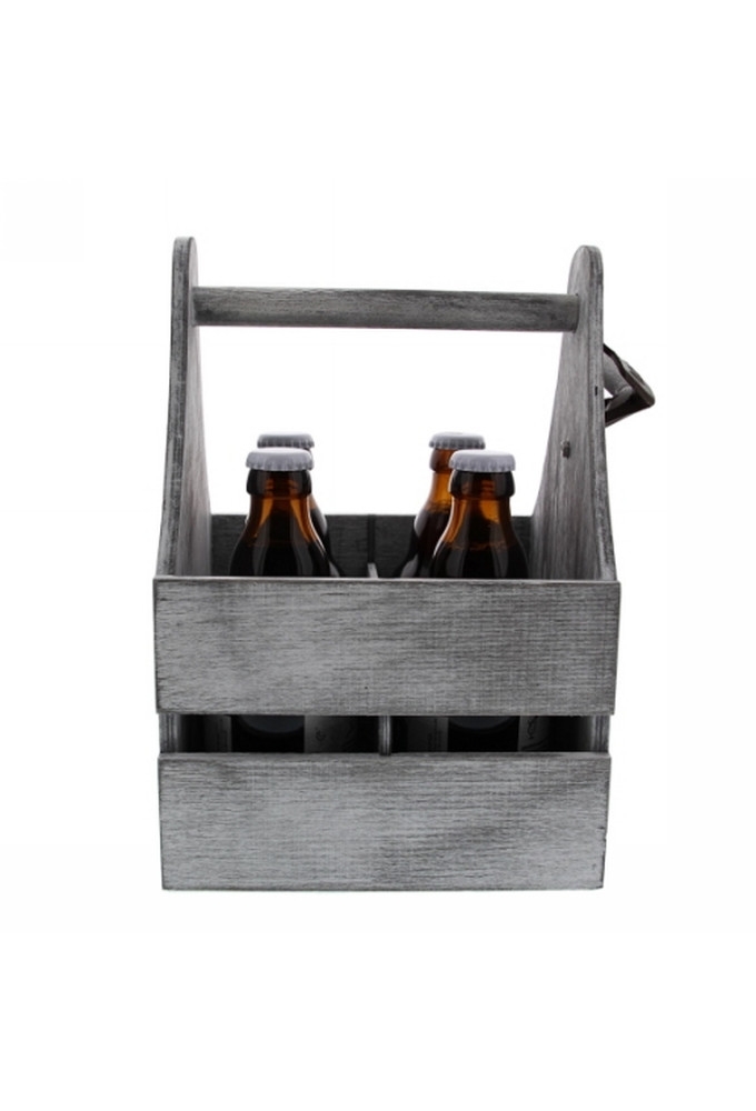 Bierverpakking Vierkante 4 Fles & Flesopener grijs 21.5x19.5x27cm 12st