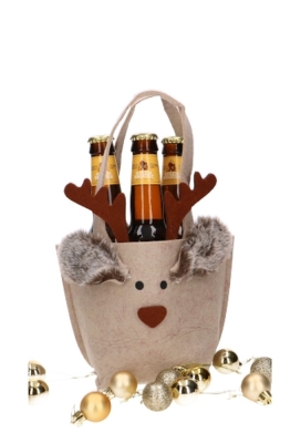 Bierverpakking Vilt Blitzen Het Rendier Groot 10x11x29cm 1stuks