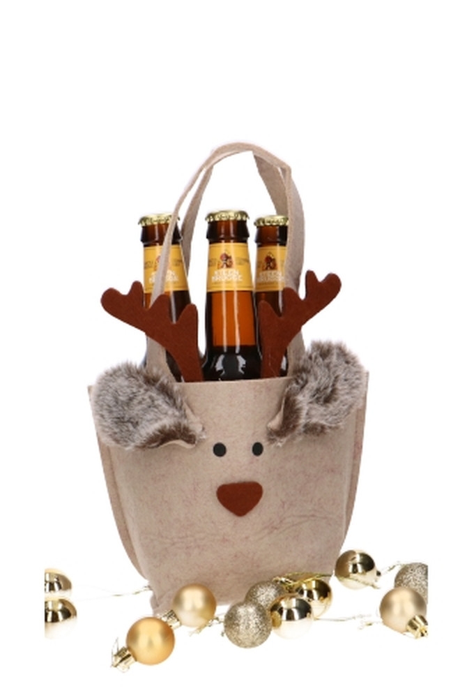 Bierverpakking Vilt Blitzen Het Rendier Groot 10x11x29cm 1stuks