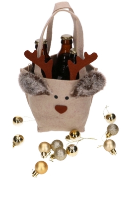Bierverpakking Vilt Blitzen Het Rendier Groot 10x11x29cm 1stuks