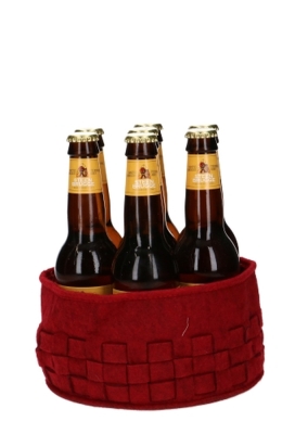 Bierverpakking Vilt Mandje 7 Flesjes Bier Bordeaux 19x9cm 4 stuks