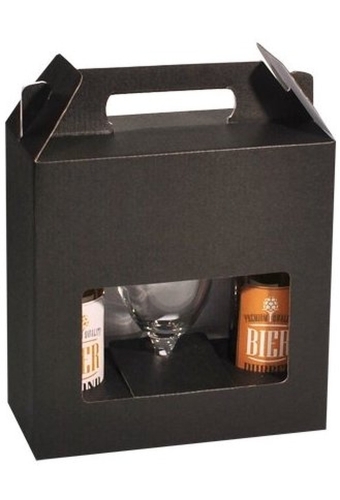 Bierverpakking Zwart voor 2 flesjes Bier en Glas 33cl FSC® 50stuks