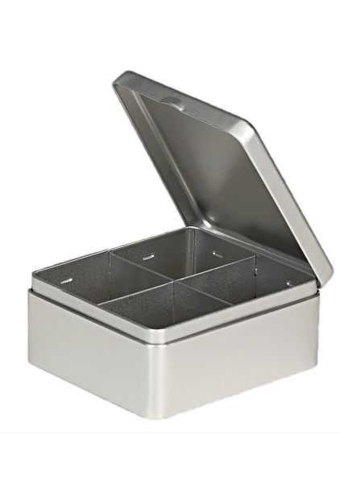 Blikken Blanco Thee met 4 vakjes 15.5x13.5x7cm 12stuks