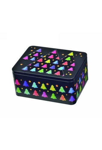 Blikken Zwart & Kerstbomen Rechthoekig 16.5x12.5x7cm 1stuks OP IS OP