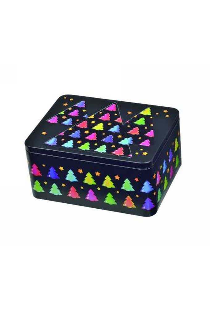 Blikken Zwart & Kerstbomen Rechthoekig 16.5x12.5x7cm 1stuks OP IS OP