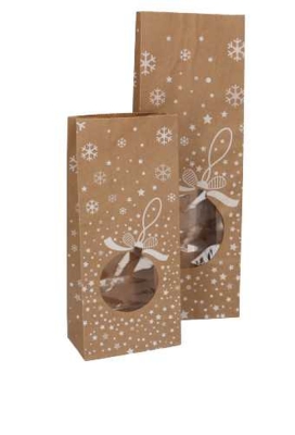 Blokbodemzakjes Lunaro Kraft & Venster Kerstbal 10x5.5x28.5cm 100stuks