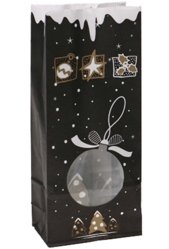 Blokbodemzakjes Lunaro Kraft & Venster Kerstbal Zwart 10x5.5x28.5cm 100stuks