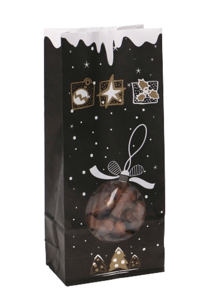 Blokbodemzakjes Lunaro Kraft & Venster Kerstbal Zwart 10x5.5x28.5cm 100stuks