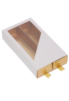 Bonbondoosjes 2 Ladeboxje Wit Mat & Goud Mat Laag 16x8.6x2.8cm 10st