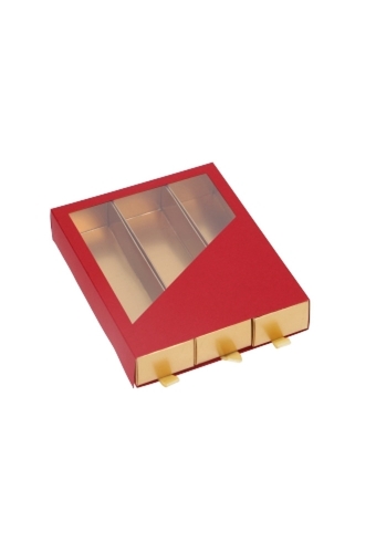 Bonbondoosjes 3 Ladeboxje Rood Mat & Goud Mat Laag 16x12.9x2.8cm 10st