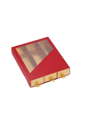 Bonbondoosjes 3 Ladeboxje Rood Mat & Goud Mat Laag 16x12.9x2.8cm 10st
